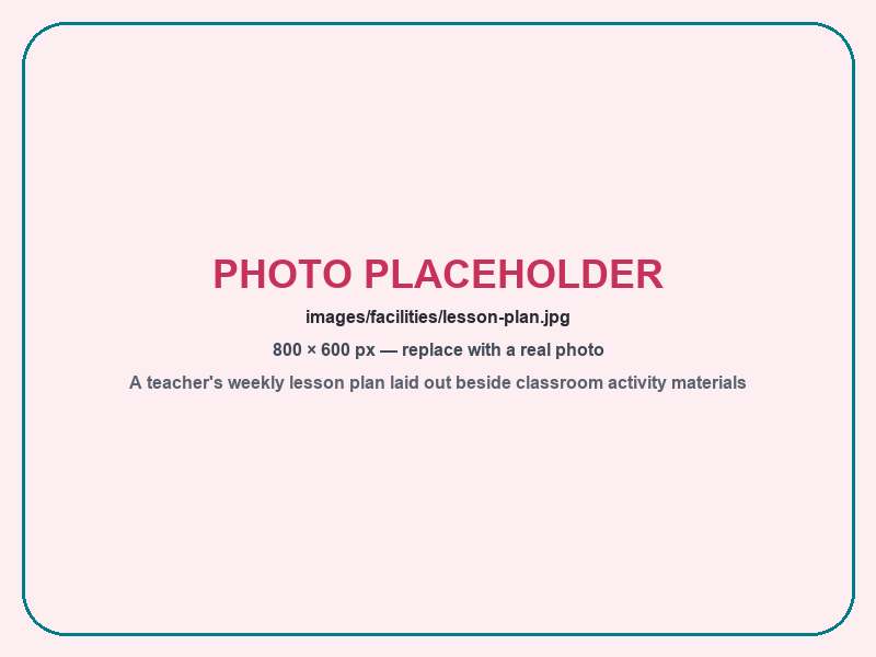 A teacher's weekly lesson plan laid out beside classroom activity materials